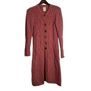 ANTHROPOLOGIE Far Away Women’s Red Chunky Cable Knit Coat Size S Boho Wool Blend